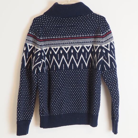 Gap Men's Lambswool Sweater Size Large Navy Fair Isle Shawl Neck Pullover - Picture 2 of 9